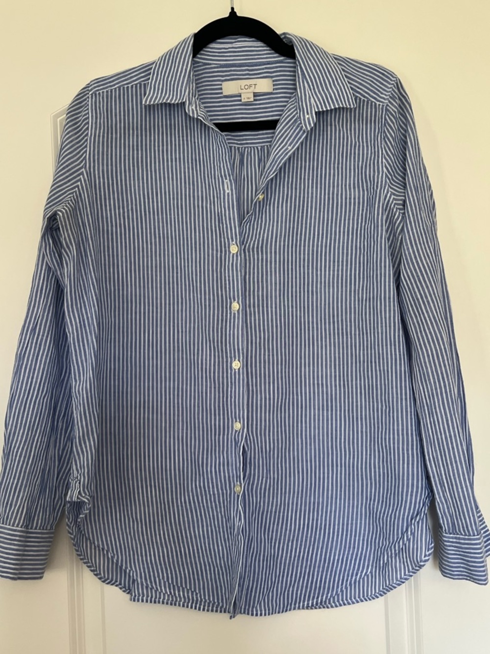 LOFT | (S) Blue & White Stripe Casual Light weight boyfriend Button-Down Shirt